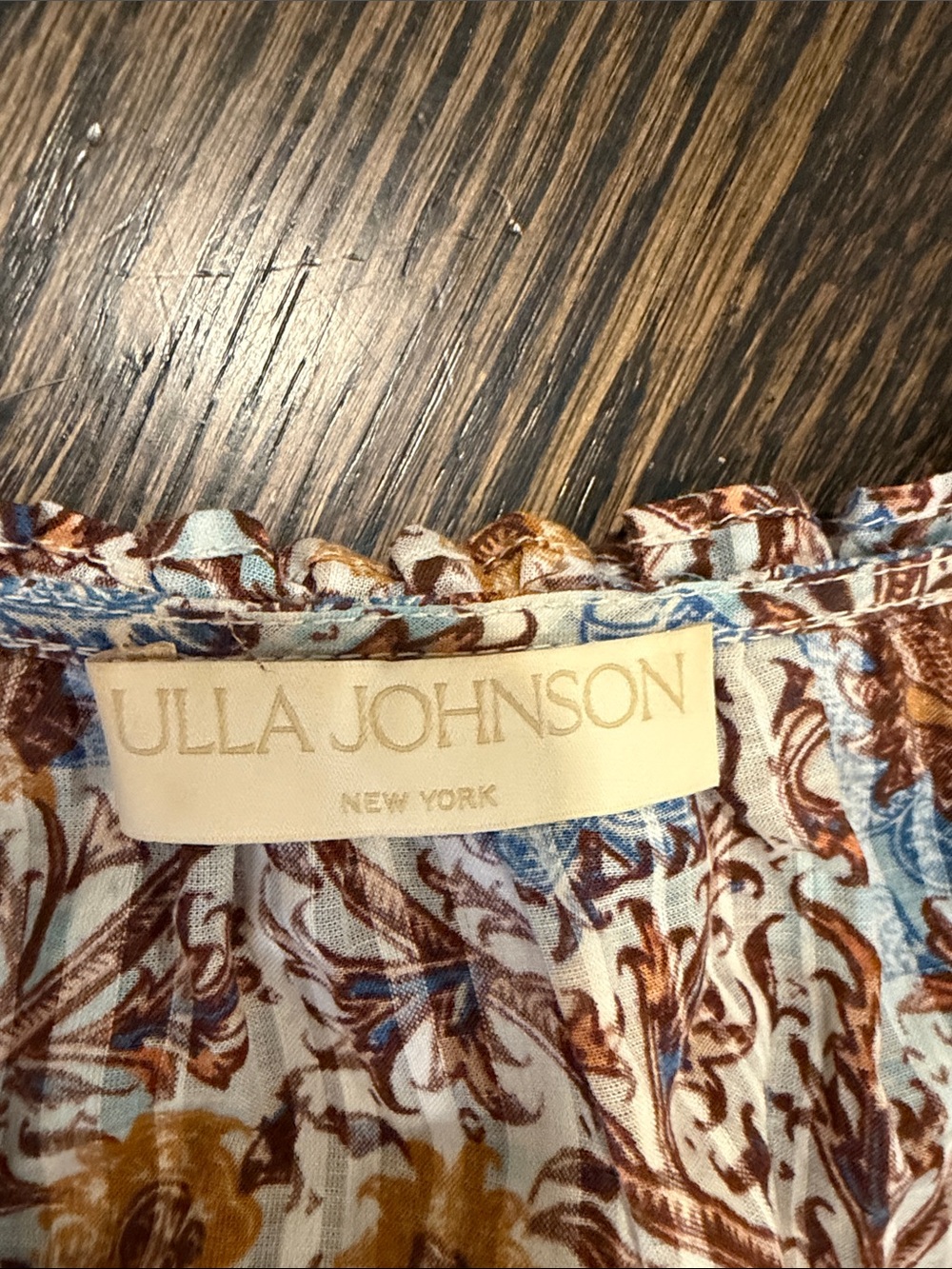 Ulla Johnson Blue and Brown Floral Ruffle Dress - Picture 4 of 6